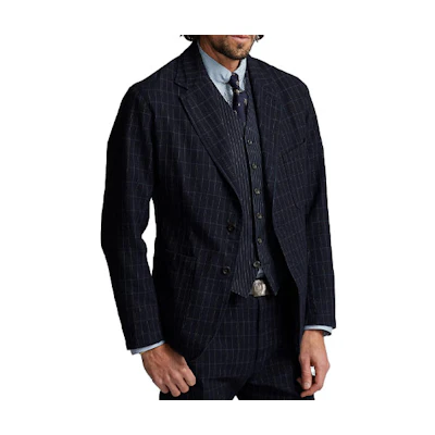 Polo Ralph Lauren SS23 Navy Single-Breasted Blazer with Plaid Detail. MNRROTW12820089-410