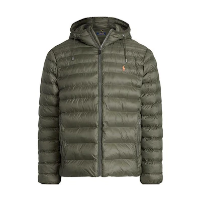 Polo Ralph Lauren SS23 Olive Hooded Down Jacket with Logo Embroidery. 710829156-007