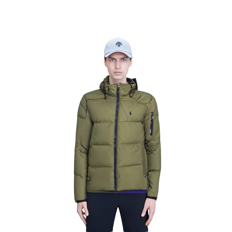 Shop Polo Ralph Lauren SS23 纯色橄榄绿色连帽夹克 710761907-007