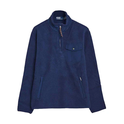 Polo Ralph Lauren SS23 Solid Zip-Up Mock Neck Sweatshirt Blue. 710858520-005