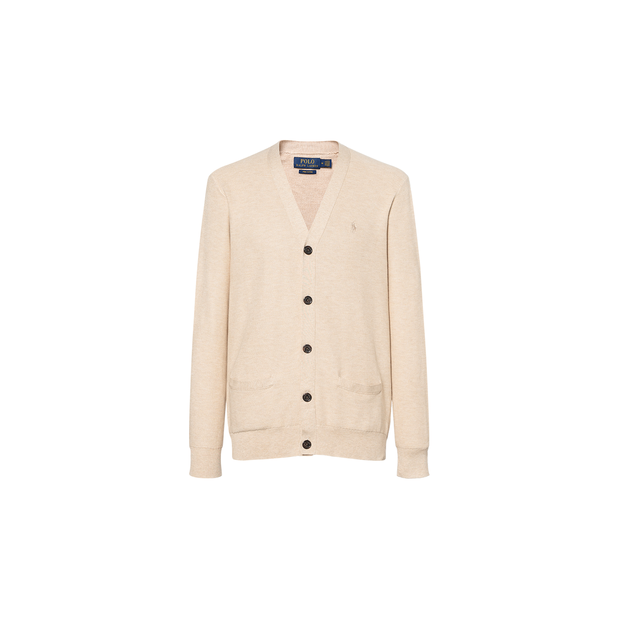 Polo Ralph Lauren SS23  V-Neck Knit Cardigan Beige with Pony Logo Embroidery MNPOSWE16820609-101