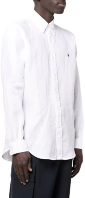 Polo Ralph Lauren SS23 白色亚麻衬衫带刺绣标志 710794141-005 Details for Polo Ralph Lauren SS23 白色亚麻衬衫带刺绣标志 710794141-005