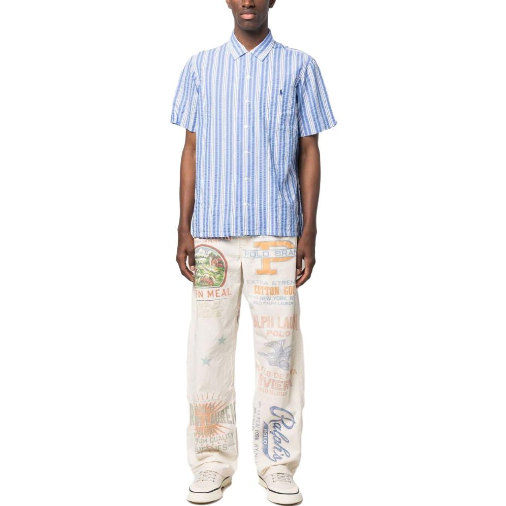 Lookbook Polo Ralph Lauren SS23 白色Logo印花直筒休閒長褲 710900041-001