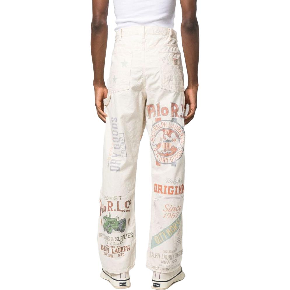 Shop Polo Ralph Lauren SS23 白色Logo印花直筒休閒長褲 710900041-001