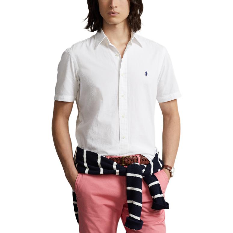 Lookbook Polo Ralph Lauren SS23  White Shirt with Solid Color and Logo Embroidery. MNPOWOV1N820642-100