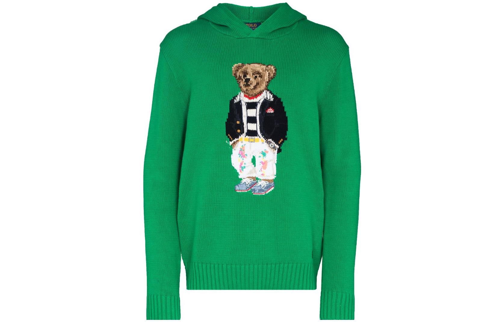 Polo Ralph Lauren SS23 Bear Hoodie Knit Sweater Men’s Green 710857832-001
