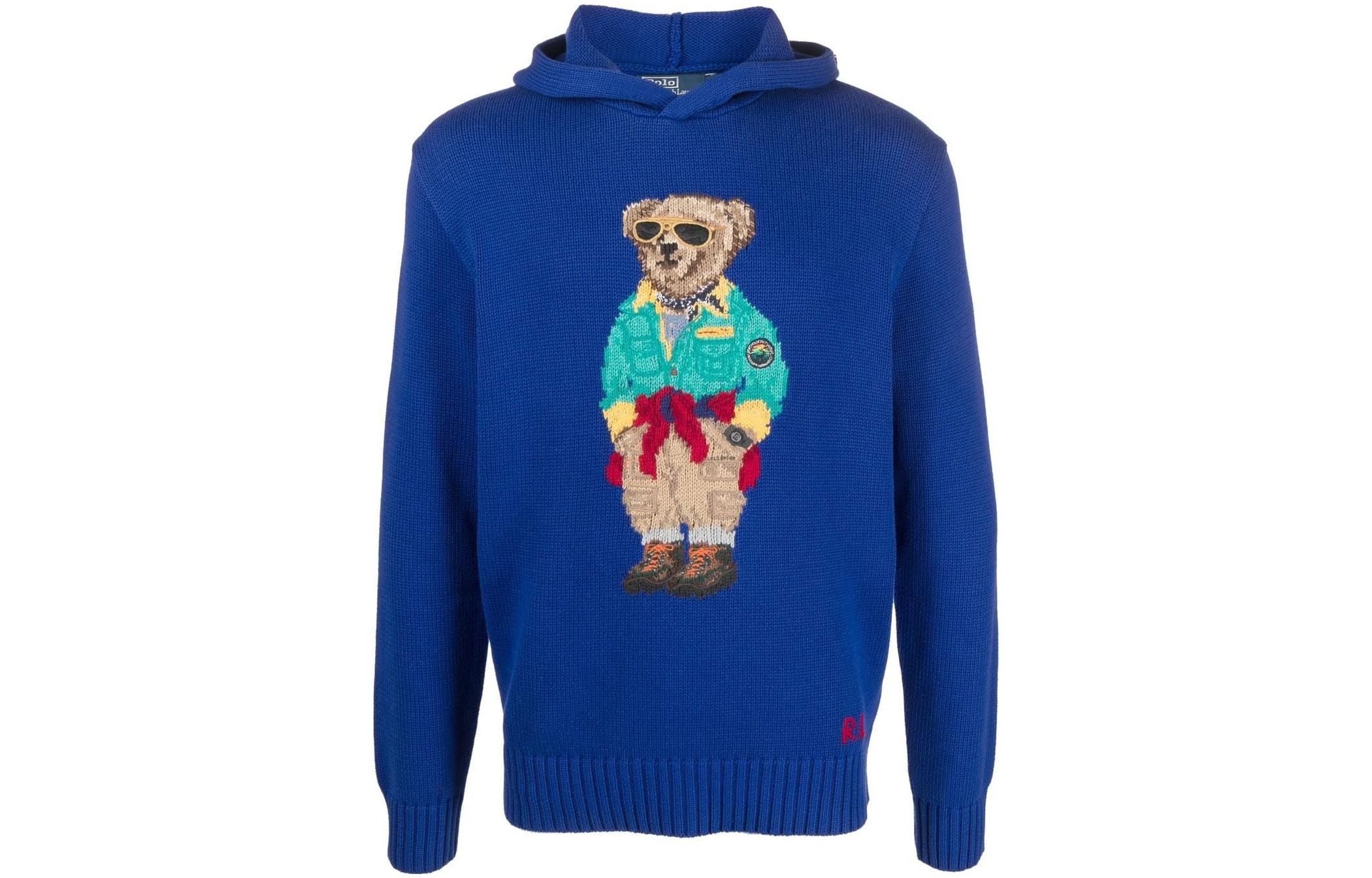 Polo Ralph Lauren SS23 Bear Pattern Knit Hoodie  Blue. 710890568-001
