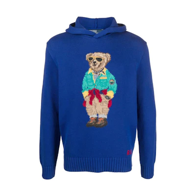 Polo Ralph Lauren SS23 Bear Pattern Knit Hoodie Blue. 710890568-001
