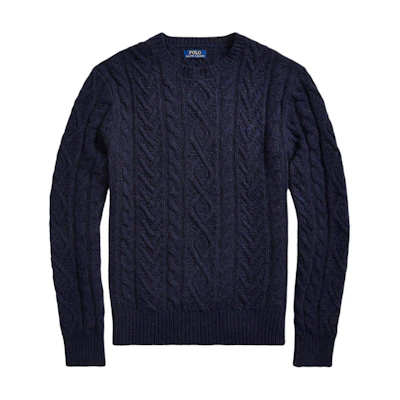 Polo Ralph Lauren SS23 Cable Knit Solid Navy Blue Long Sleeve Sweater Men. 710919988-002