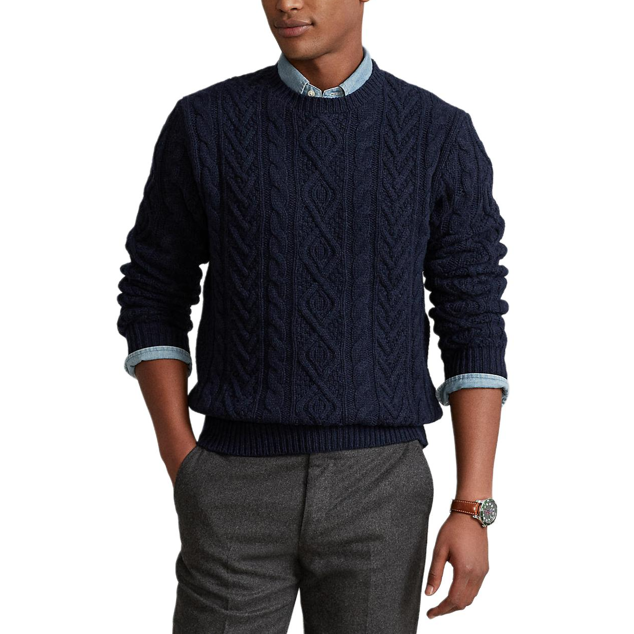 Polo Ralph Lauren SS23 Cable Knit Solid Navy Blue Long Sleeve Sweater Men. 710919988-002 圖 3