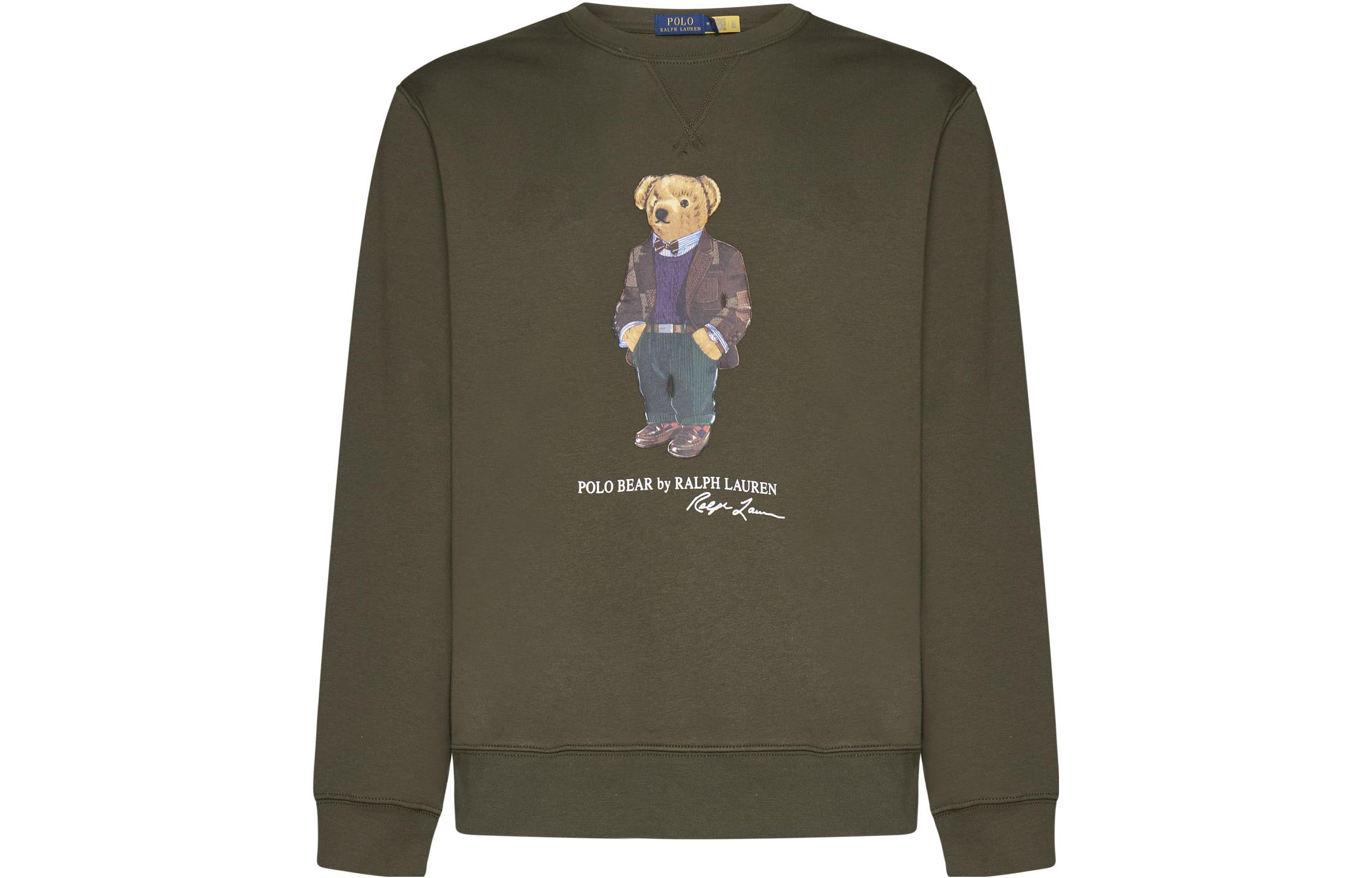 Polo Ralph Lauren SS23 Cartoon Bear Print Crewneck Sweatshirt Brown Mens. 710853308-027