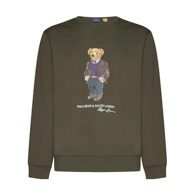Polo Ralph Lauren SS23 Cartoon Bear Print Crewneck Sweatshirt Brown Mens. 710853308-027