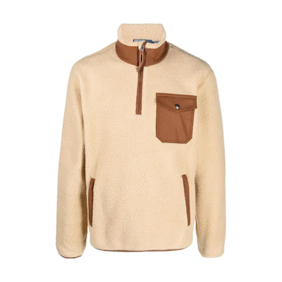 Polo Ralph Lauren SS23 Colorblock Half-Zip Mock Neck Sweatshirt Khaki . 710890867-001