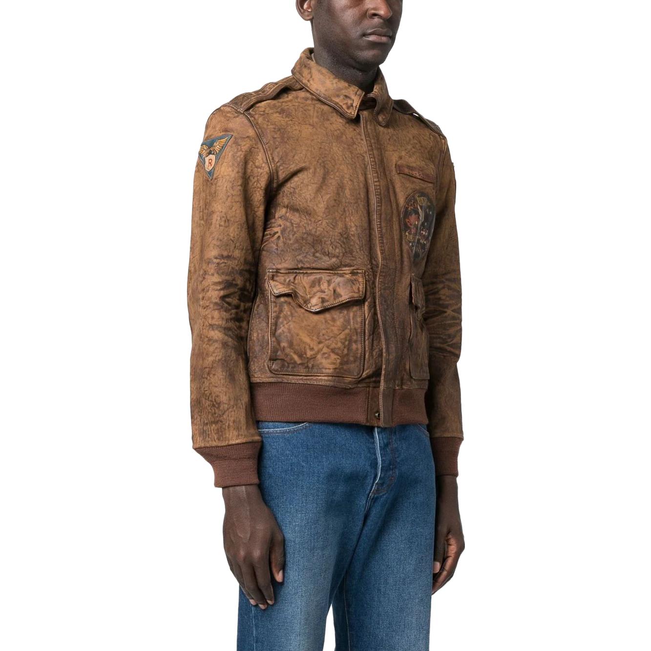 Purchase Polo Ralph Lauren SS23 男士褪色皮革飞行员夹克锈棕色. 710901765-001
