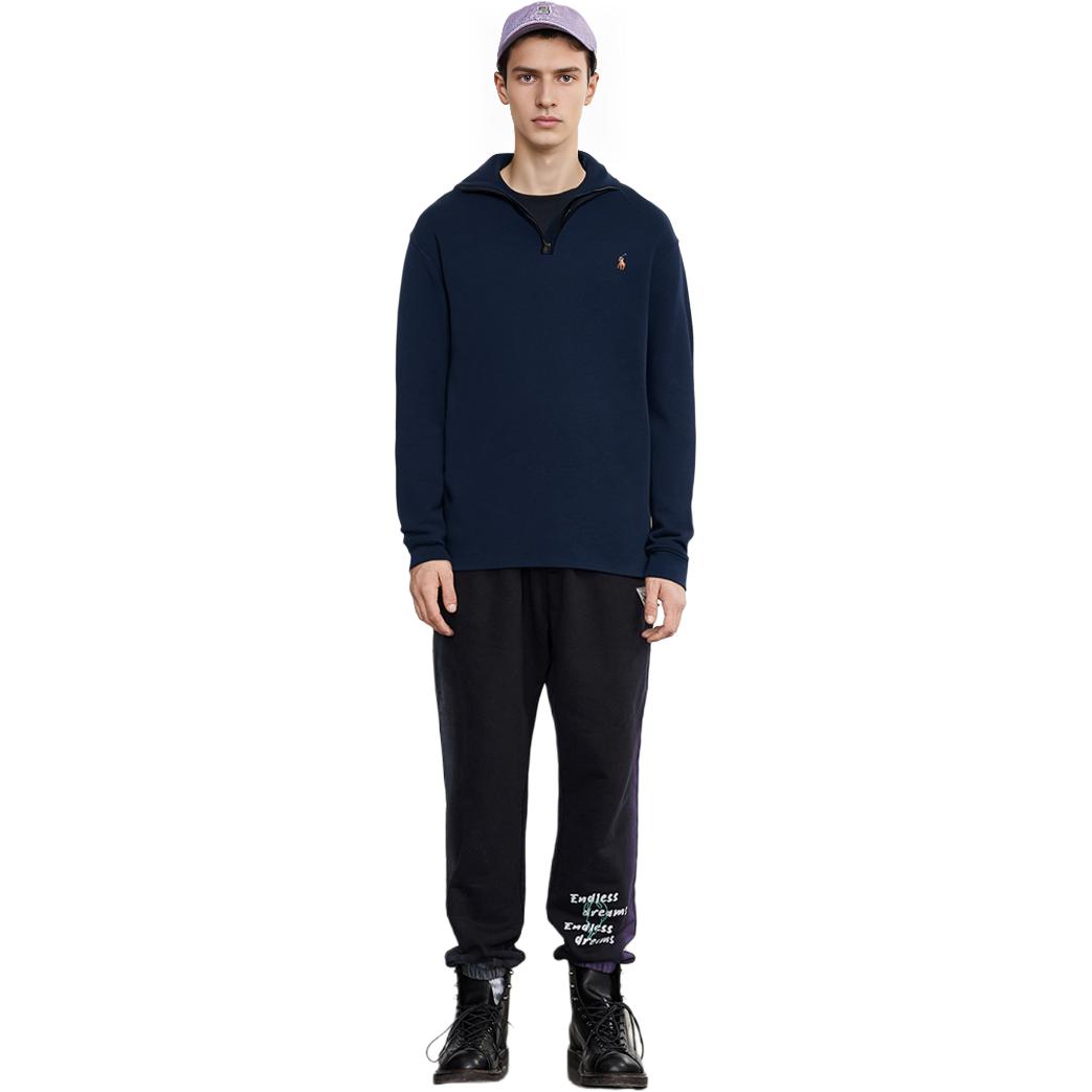 Shop Polo Ralph Lauren SS23 刺繡Logo半拉鍊海軍藍男士衛衣 710857073-016