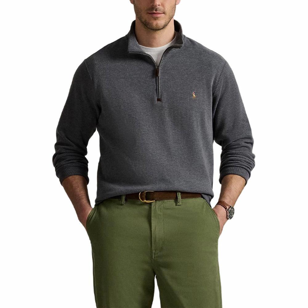 Shop Polo Ralph Lauren SS23 Baju Sejuk Half-Zip Logo Sulam Kelabu Gelap 710857073021-DARKGREY