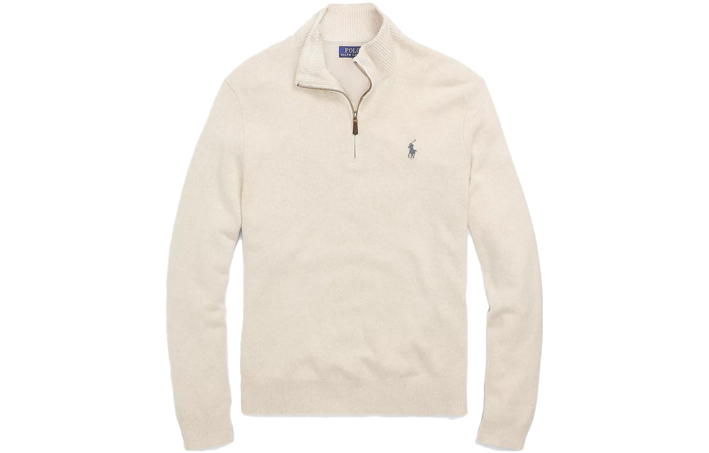 Polo Ralph Lauren SS23 Half-Zip Sweater White with Logo Embroidery for Men. 710777743-003