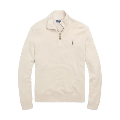 Polo Ralph Lauren SS23 Half-Zip Sweater White with Logo Embroidery for Men. 710777743-003