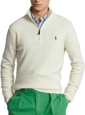 폴로 랄프 로렌 SS23 로고 자수 남성용 하프집 스웨터 화이트. 710777743-003 Lookbook 폴로 랄프 로렌 SS23 로고 자수 남성용 하프집 스웨터 화이트. 710777743-003