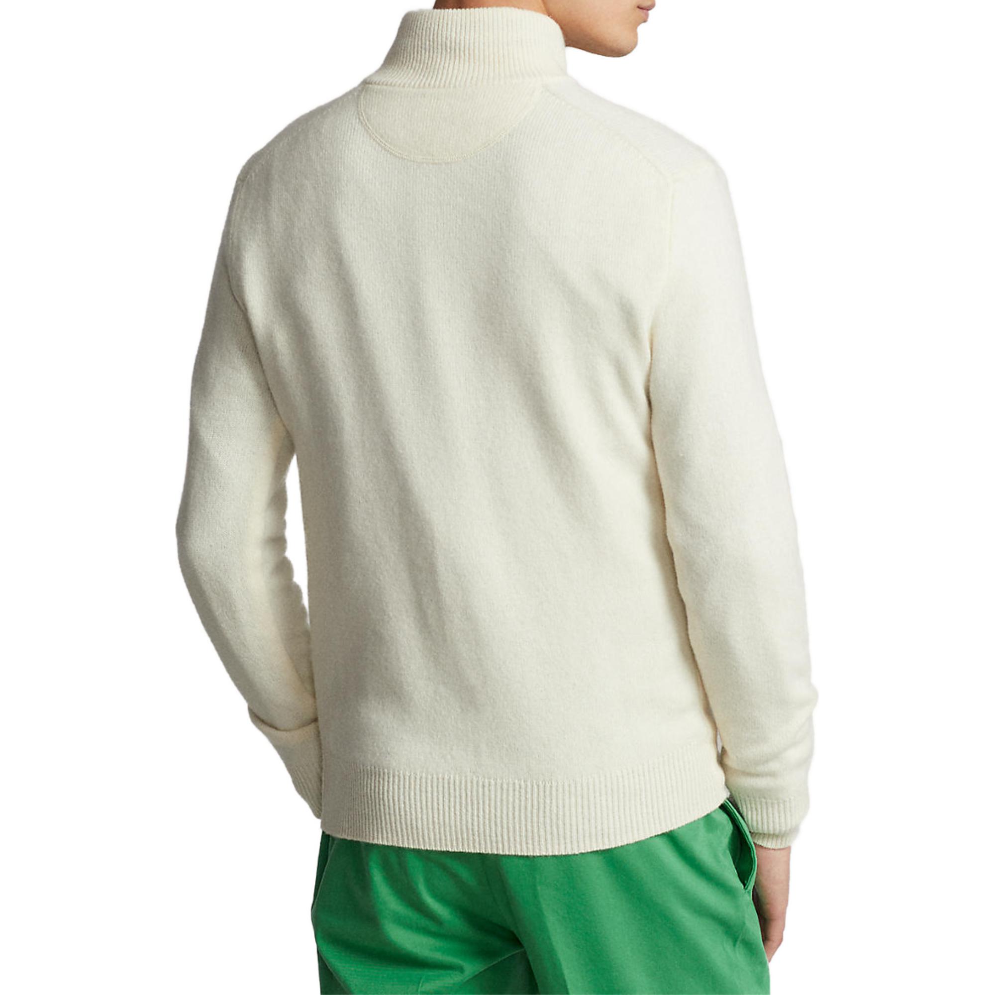 Shop 폴로 랄프 로렌 SS23 로고 자수 남성용 하프집 스웨터 화이트. 710777743-003