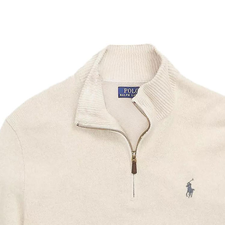 Purchase 폴로 랄프 로렌 SS23 로고 자수 남성용 하프집 스웨터 화이트. 710777743-003