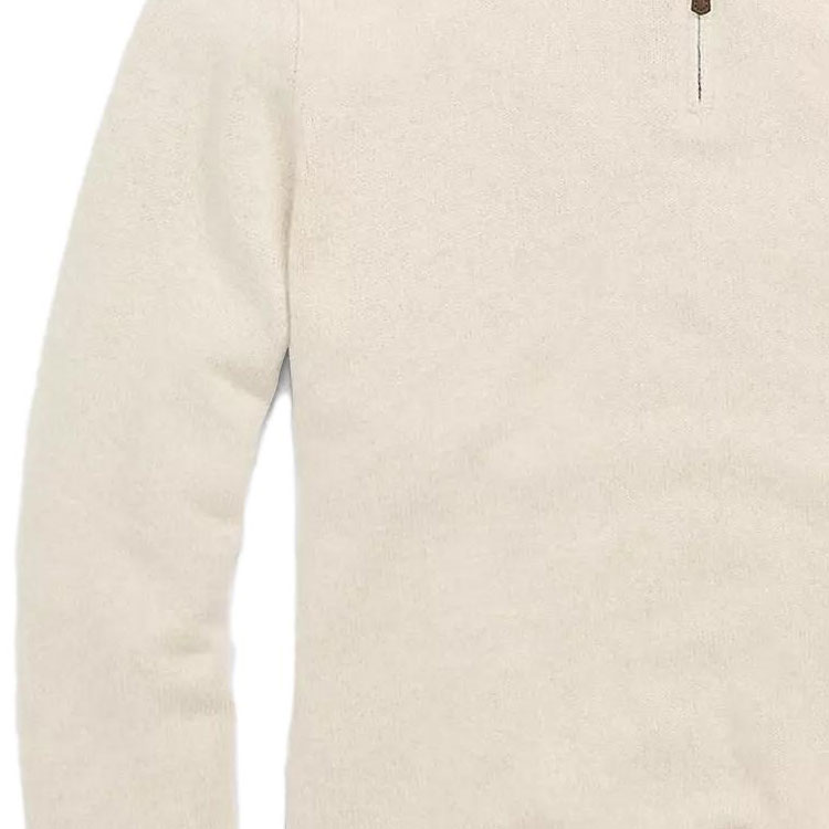 Sizing 폴로 랄프 로렌 SS23 로고 자수 남성용 하프집 스웨터 화이트. 710777743-003