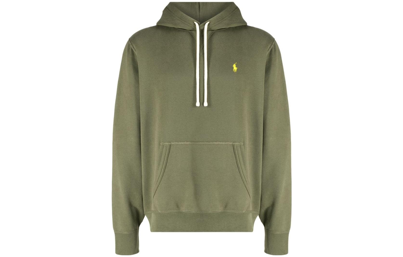 Polo Ralph Lauren SS23 Logo Embroidered Drawstring Hoodie Olive Green Men. 710766778-069