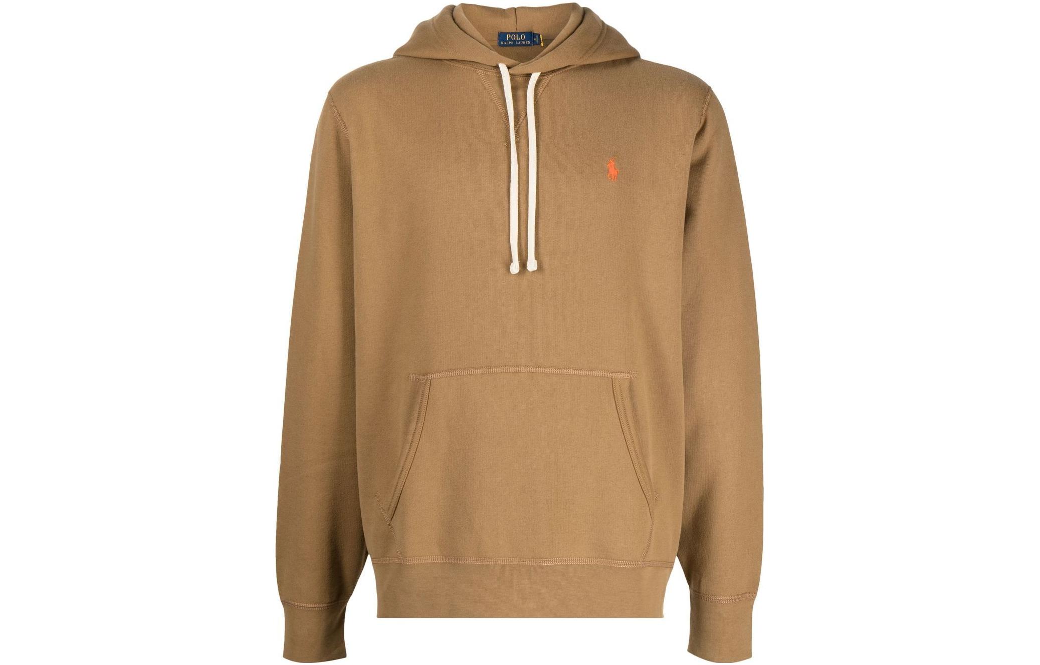 Polo Ralph Lauren SS23 Logo Embroidered Drawstring Hoodie Brown Menswear. 710766778-070