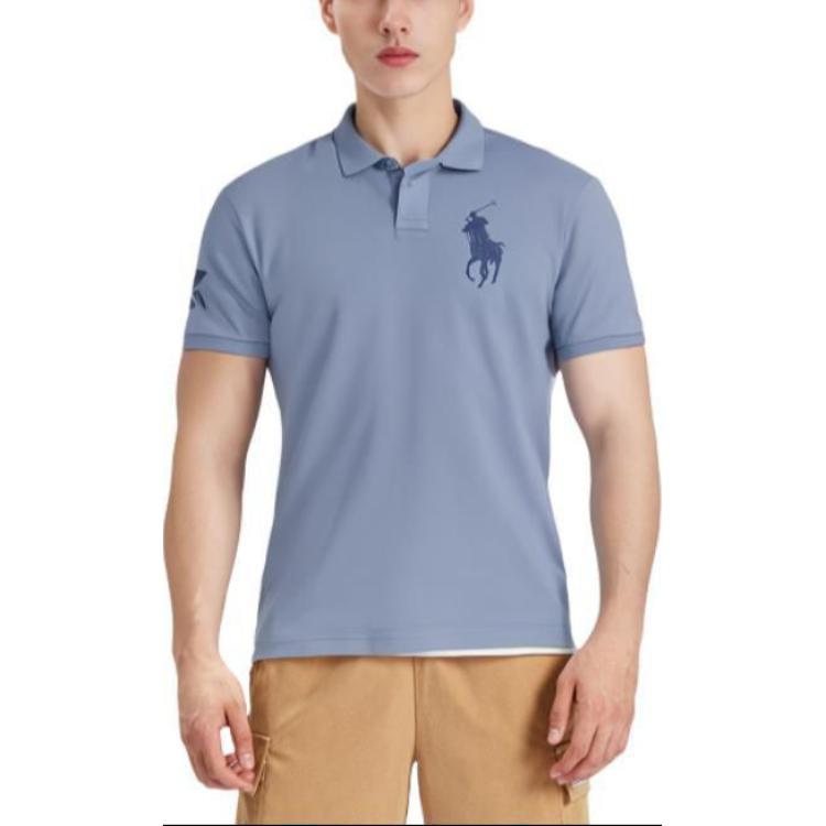 Shop Polo Ralph Lauren SS23 男士刺绣标志短袖POLO衫 浅蓝色 710697457-058