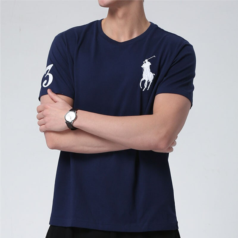 Shop Polo Ralph Lauren SS23 海軍藍刺繡Logo短袖上衣T恤 710697554-041
