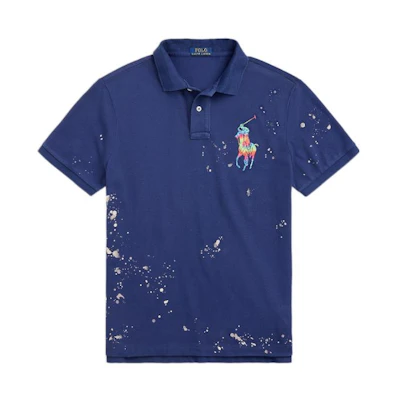 Polo Ralph Lauren SS23 Slim Fit Navy Polo Shirt with Colorful Logo Embroidery. MNPOKNI1N822105-410