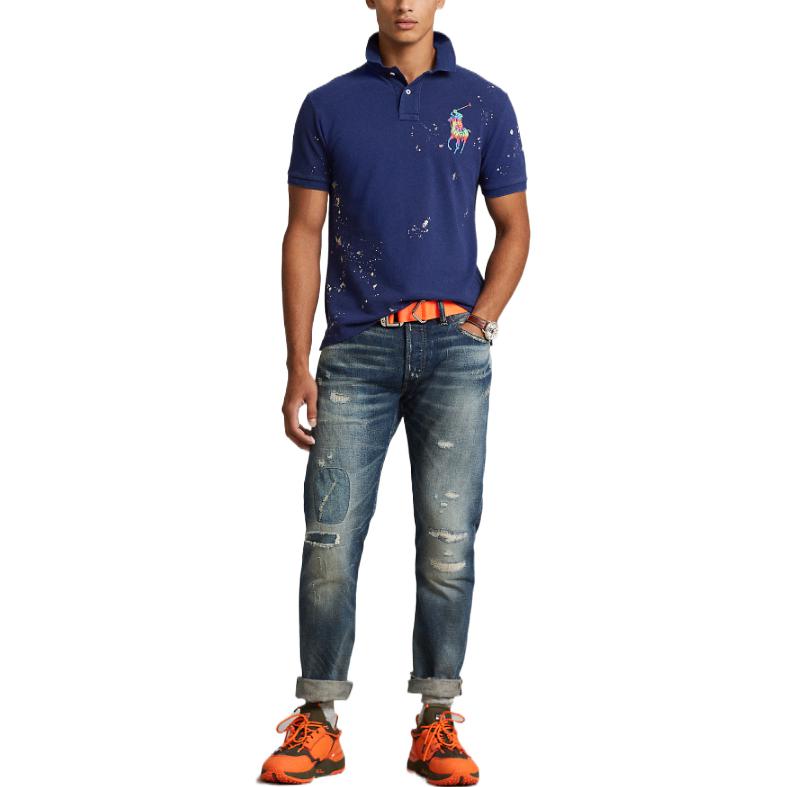 Polo Ralph Lauren SS23 Slim Fit Navy Polo Shirt with Colorful Logo Embroidery. MNPOKNI1N822105-410 圖 3