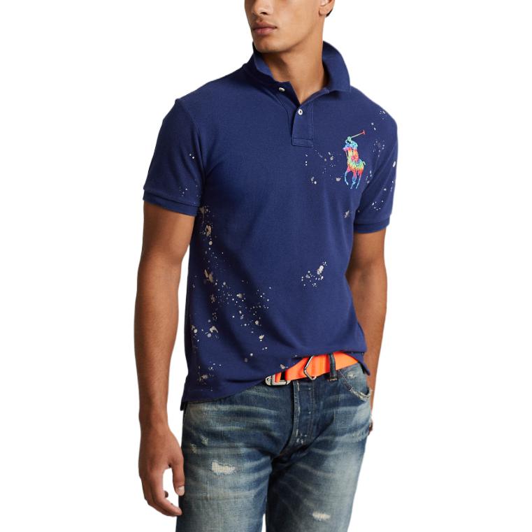 Polo Ralph Lauren SS23 Slim Fit Navy Polo Shirt with Colorful Logo Embroidery. MNPOKNI1N822105-410 圖 5