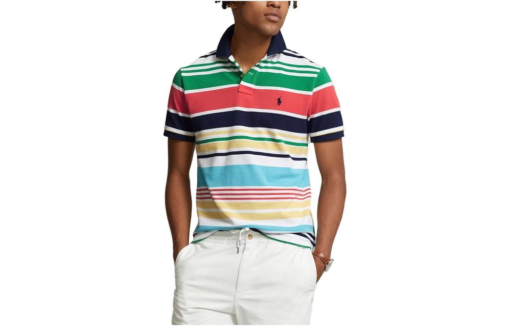 Polo Ralph Lauren SS23 Slim Fit Striped Logo Embroidered Polo Shirt Men Multi-Color MNPOKNI1N822215-100