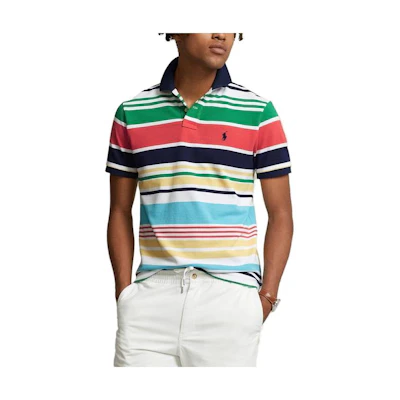 Polo Ralph Lauren SS23 Slim Fit Striped Logo Embroidered Polo Shirt Men Multi-Color MNPOKNI1N822215-100