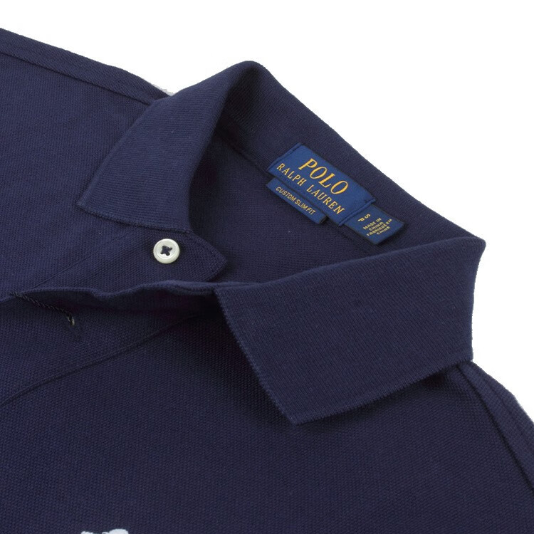 Shop Polo Ralph Lauren SS23 刺繡短袖純色男款藍色POLO衫 710688969004