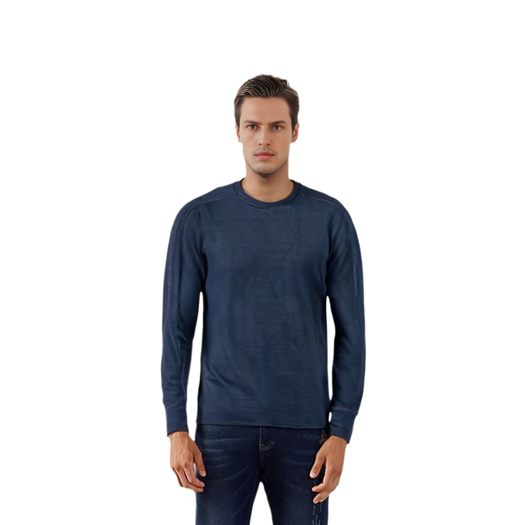 Shop Polo Ralph Lauren SS23 男款藍色長袖圓領提花針織上衣。 MNRRKNI16820014-400