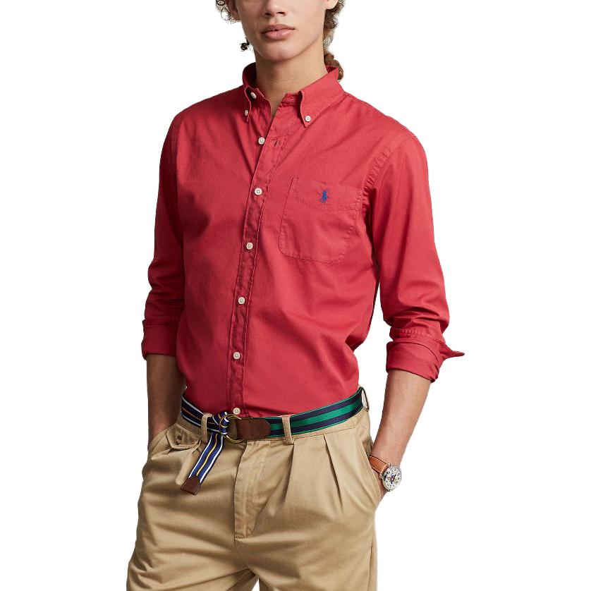 Polo Ralph Lauren SS23 Solid Logo Embroidered Button-Up Shirt Men’s Red. MNPOWOV16822894-600 圖 4