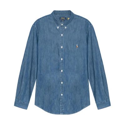 Polo Ralph Lauren SS23 Solid Logo Embroidered Long Sleeve Shirt Navy . 710776164-002