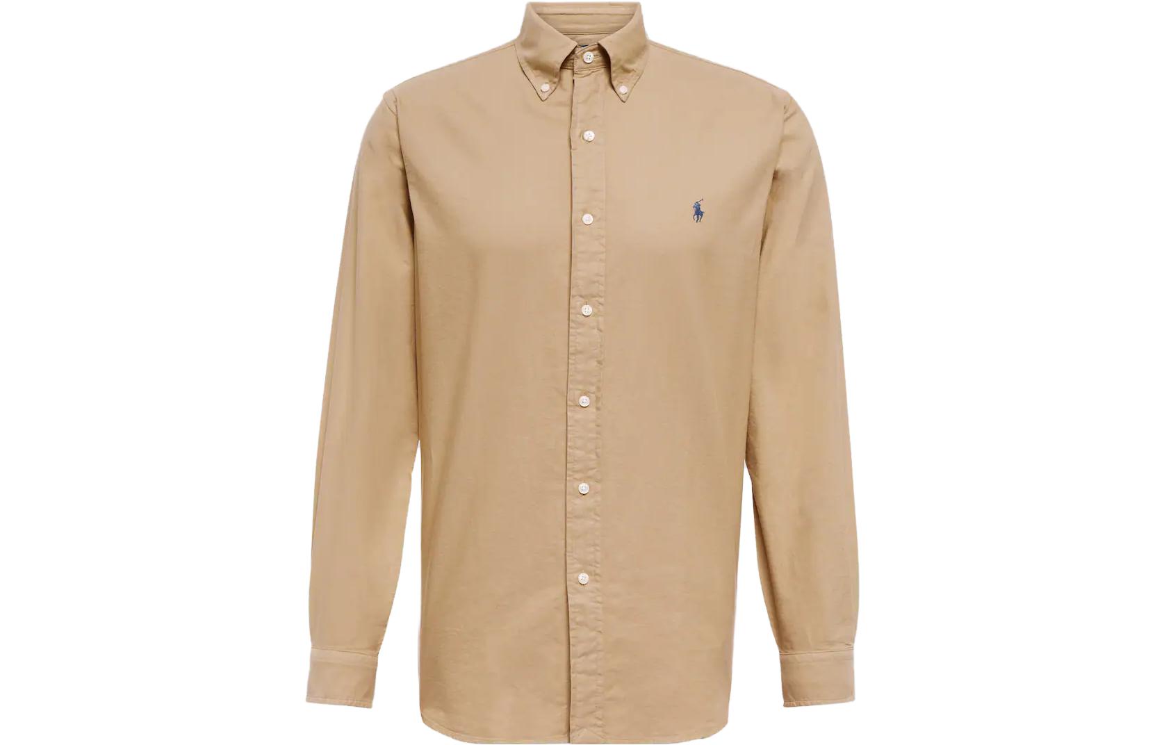 Polo Ralph Lauren SS23 Solid Logo Embroidered Long Sleeve Shirt Khaki Men’s 710889740-001
