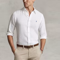 Shop Polo Ralph Lauren SS23 刺繡標誌男士休閒長袖襯衫 MNPOWOV16820399-100