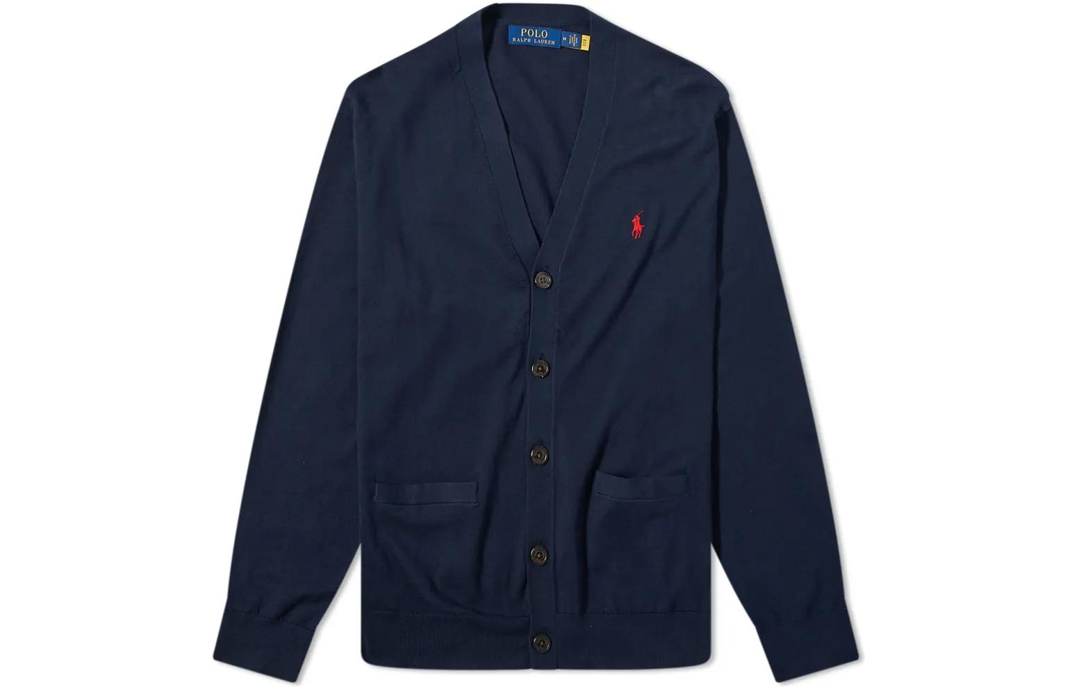 Polo Ralph Lauren SS23 Solid Logo Print Knit Cardigan Men’s Navy Blue. 710890562-001