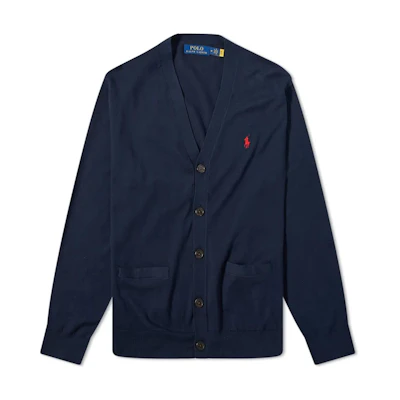 Polo Ralph Lauren SS23 Solid Logo Print Knit Cardigan Men’s Navy Blue. 710890562-001