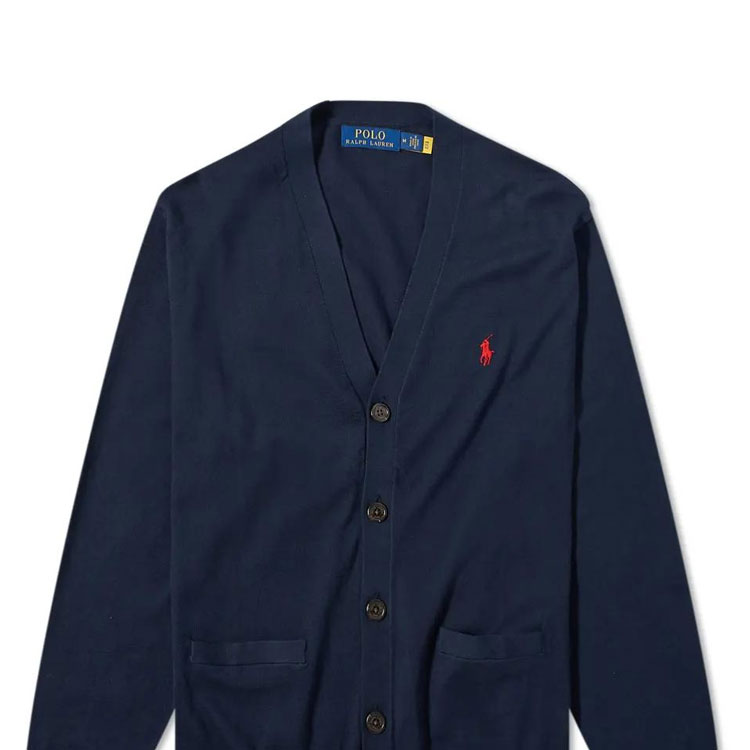 Details for ポロ ラルフ ローレン メンズ ネイビーブルー SS23 ロゴプリント ニットカーディガン 710890562-001