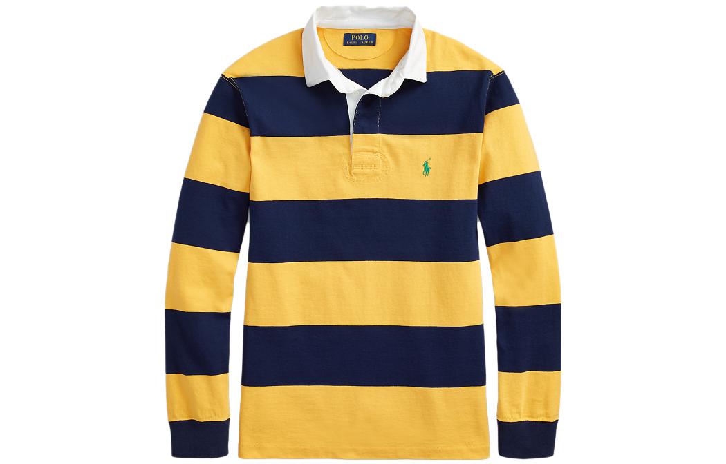 Polo Ralph Lauren SS23 Striped Long Sleeve Pullover Polo Shirt Men Yellow/Navy. MNPOKNI16822768-700