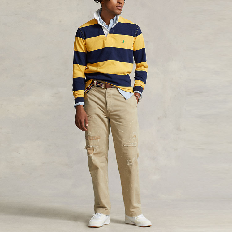 Lookbook Polo Ralph Lauren SS23 男士黃藍條紋長袖套頭Polo衫 MNPOKNI16822768-700