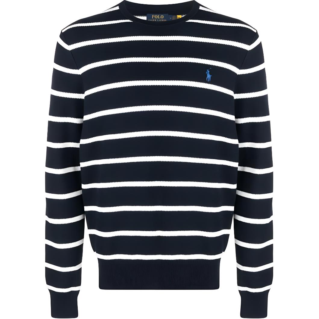 Polo Ralph Lauren SS23 Striped Small Logo Crewneck Sweatshirt Black - . 710899202-001