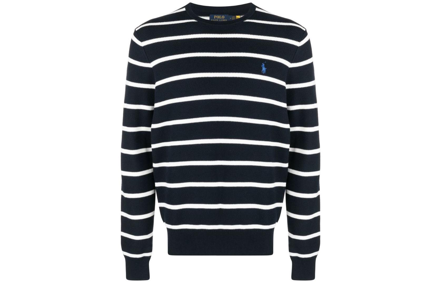 Order 폴로 랄프 로렌 SS23 스트라이프 스몰 로고 크루넥 스웻셔츠 블랙. 710899202-001