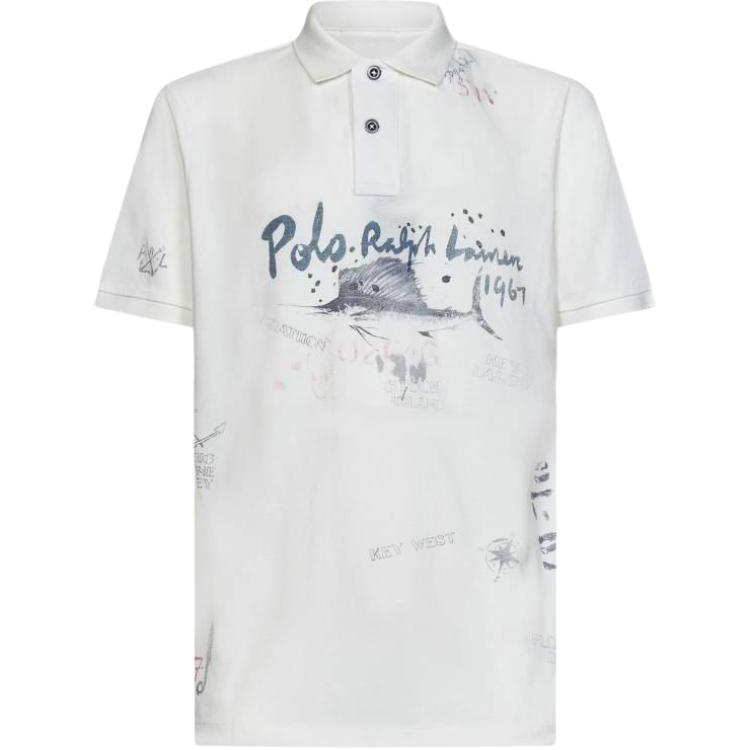 Polo Ralph Lauren SS23 Watercolor Logo Short Sleeve Polo Shirt White Mens. 710904444-001