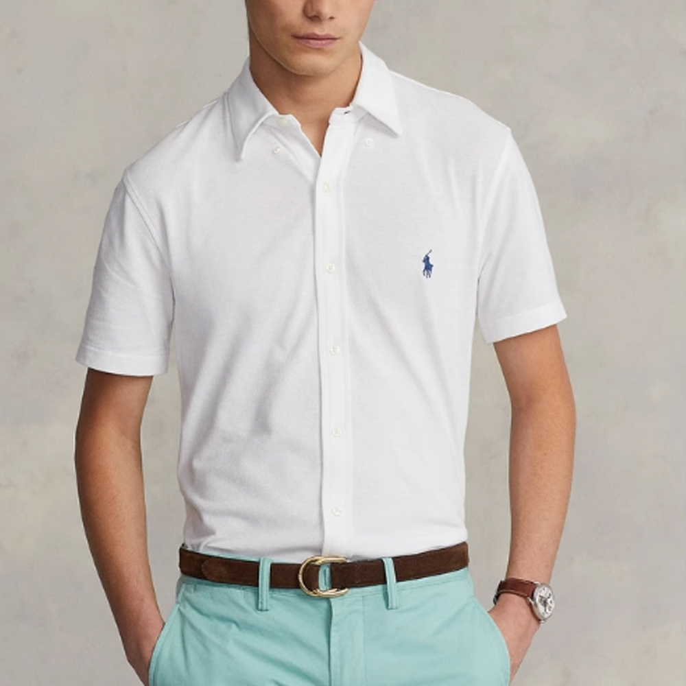 Polo Ralph Lauren SS23 White Short-Sleeve Shirt with Logo Embroidery for Men. MNPOKNI1N820473-100 圖 4